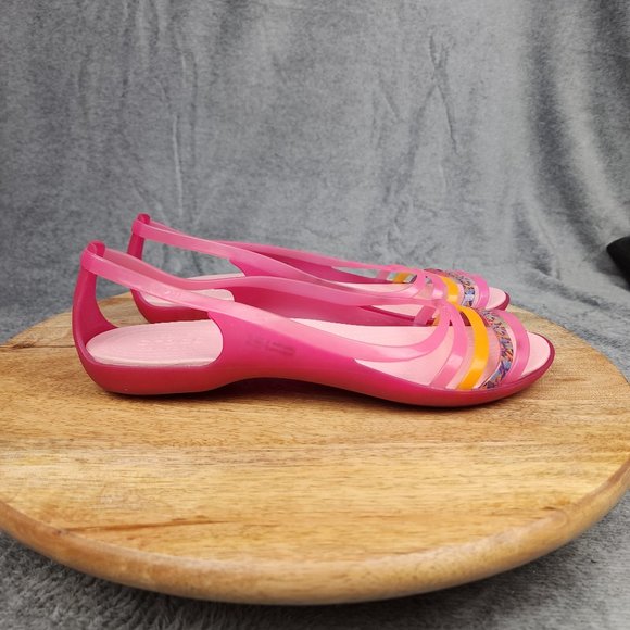 CROCS Shoes - Crocs Isabella Huarache Flats Sandals Women's Size 11 Pink Slip On Strappy Shoes